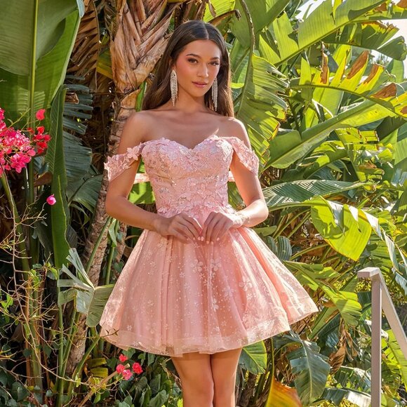 New Off Shoulder Mini Mesh Baby Doll Dress w/ Butterfly Appqliue & Sequins GS368 - Picture 4 of 9